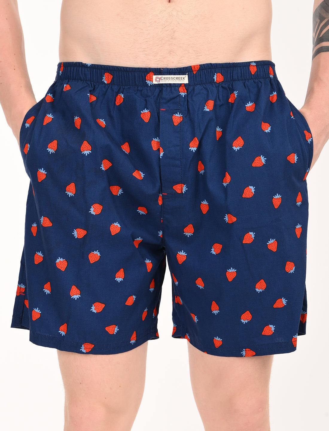 Crosscreek Men’s Boxer Shorts – 2-Pack | Peach Micro Dot & Navy Strawberry Print | Soft Cotton Style