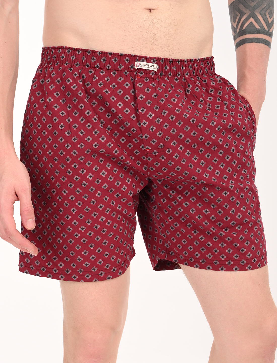 Crosscreek Men’s Boxer Shorts – 2-Pack | Navy Diamond & Maroon Geometric Prints | 100% Cotton Comfortwear