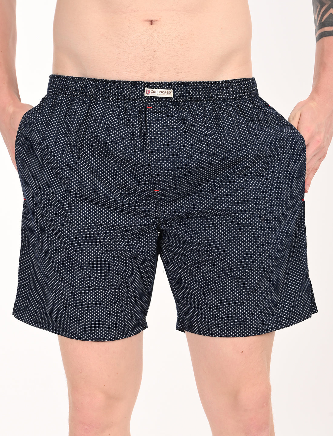 Crosscreek Men’s Boxer Shorts – 2-Pack | Black Dots & Navy Diamond Print | 100% Cotton Breathable Boxers