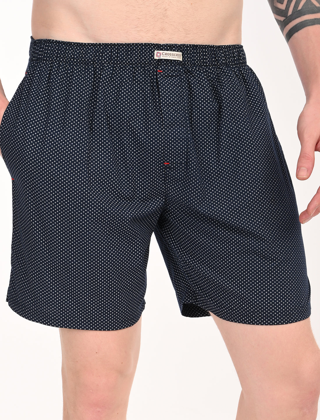 Crosscreek Men’s Boxer Shorts – 2-Pack | Black Dots & Navy Diamond Print | 100% Cotton Breathable Boxers