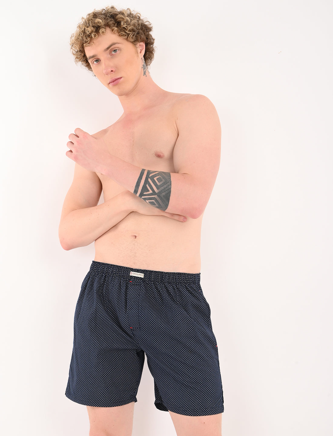 Crosscreek Men’s Boxer Shorts – 2-Pack | Black Dots & Navy Diamond Print | 100% Cotton Breathable Boxers