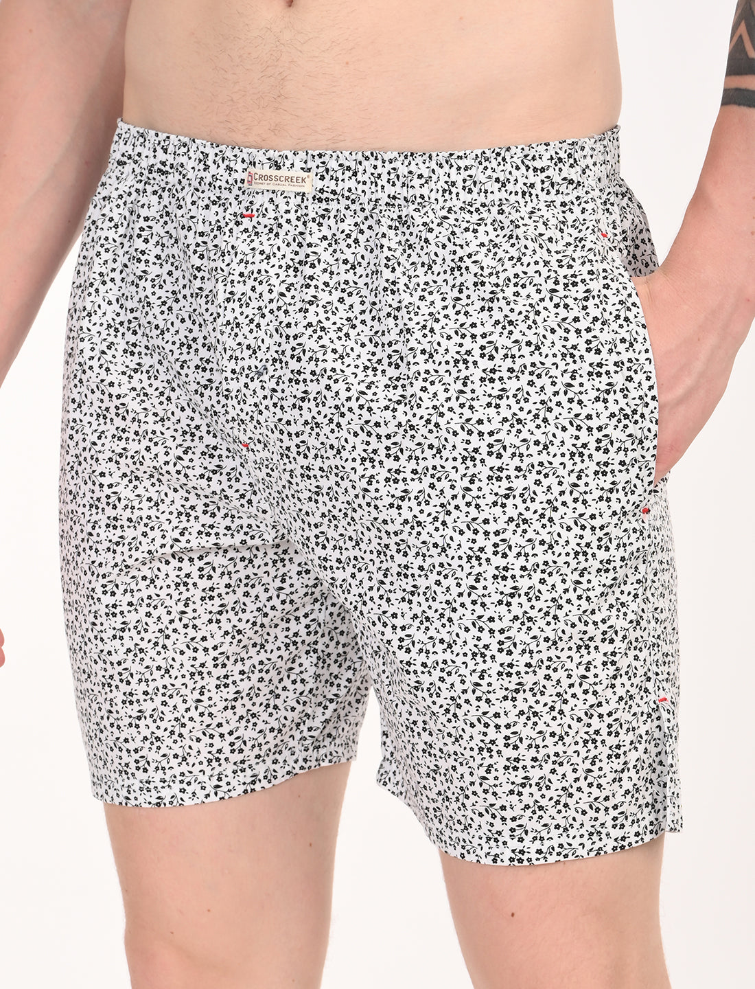 Crosscreek Men’s Boxer Shorts – 2-Pack | White Leaf & Maroon Circle Print | 100% Cotton Stylish Boxers