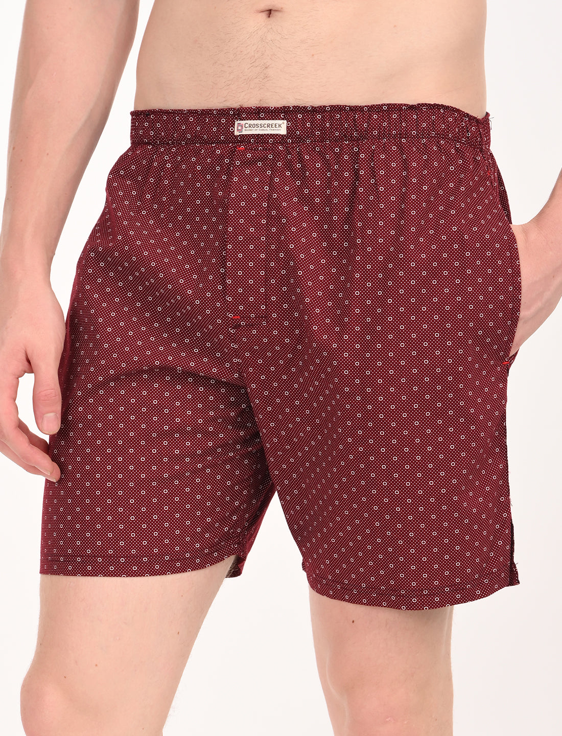 Crosscreek Men’s Boxer Shorts – 2-Pack | White Leaf & Maroon Circle Print | 100% Cotton Stylish Boxers