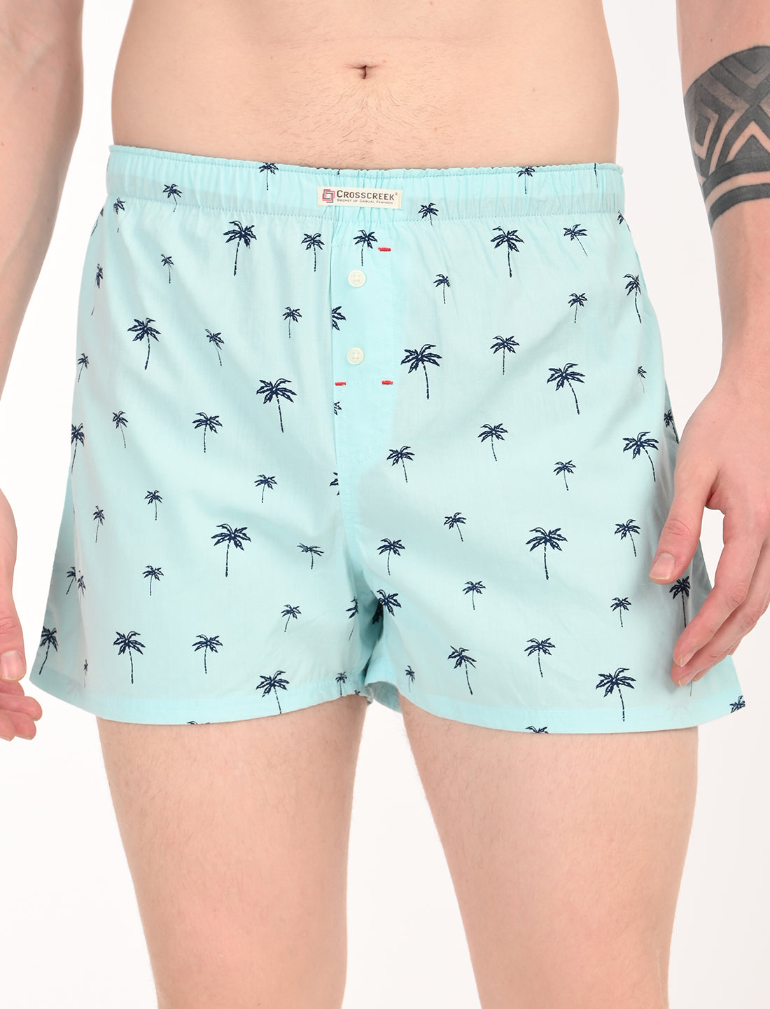Crosscreek Men's 2-Pack Classic Printed Cotton Boxer Shorts – Aqua Print & Black Geometric Print
