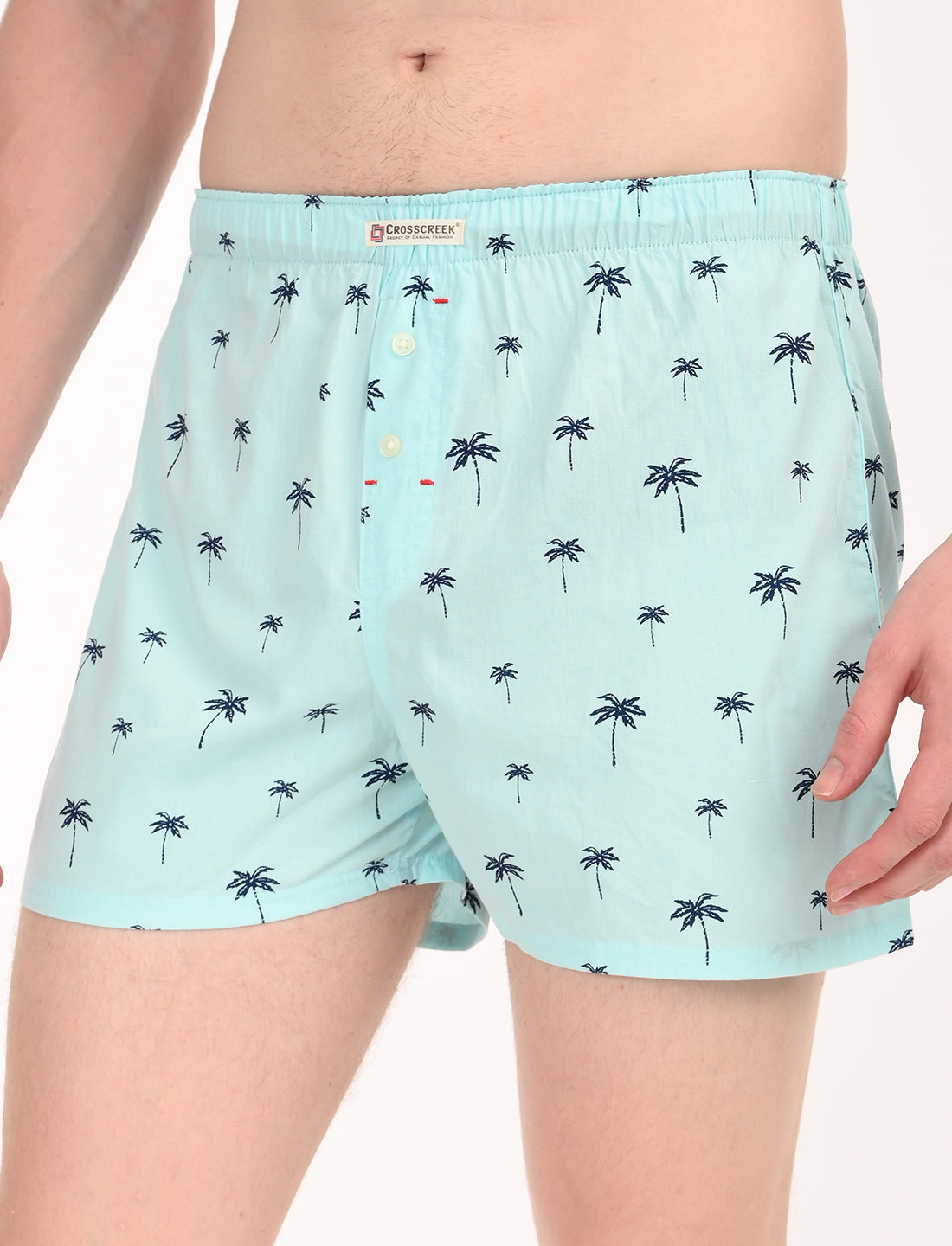 Crosscreek Men's 2-Pack Classic Printed Cotton Boxer Shorts – Aqua Print & Black Geometric Print