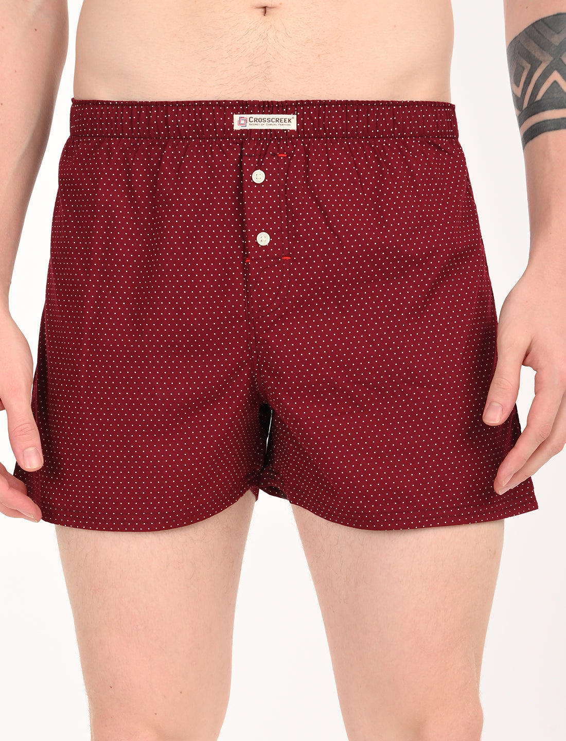 Crosscreek Men's 2-Pack Classic Printed Cotton Boxer Shorts – Blue Diamond & Maroon Polka