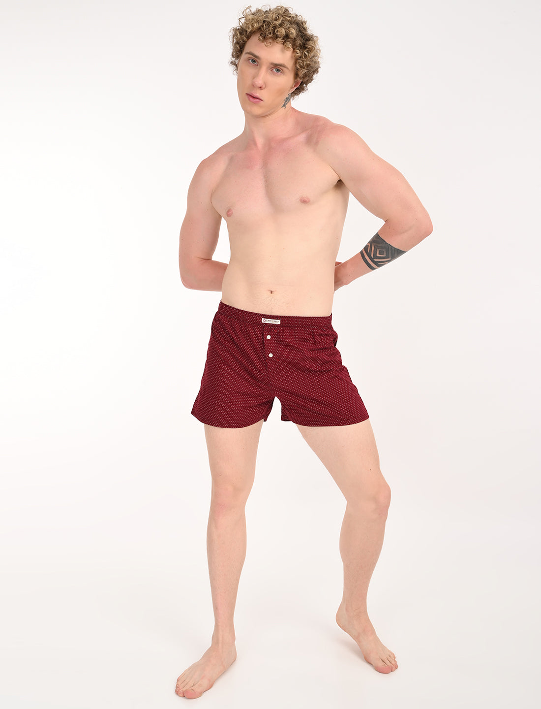 Crosscreek Men's 2-Pack Classic Printed Cotton Boxer Shorts – Blue Diamond & Maroon Polka