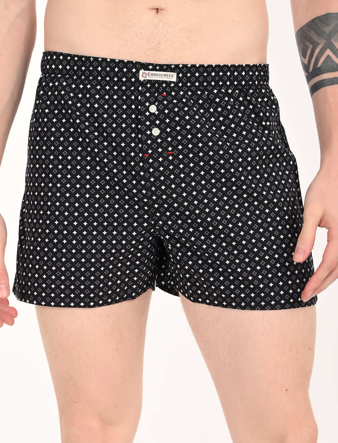 Crosscreek Men's 2-Pack Classic Printed Cotton Boxer Shorts – Aqua Print & Black Geometric Print