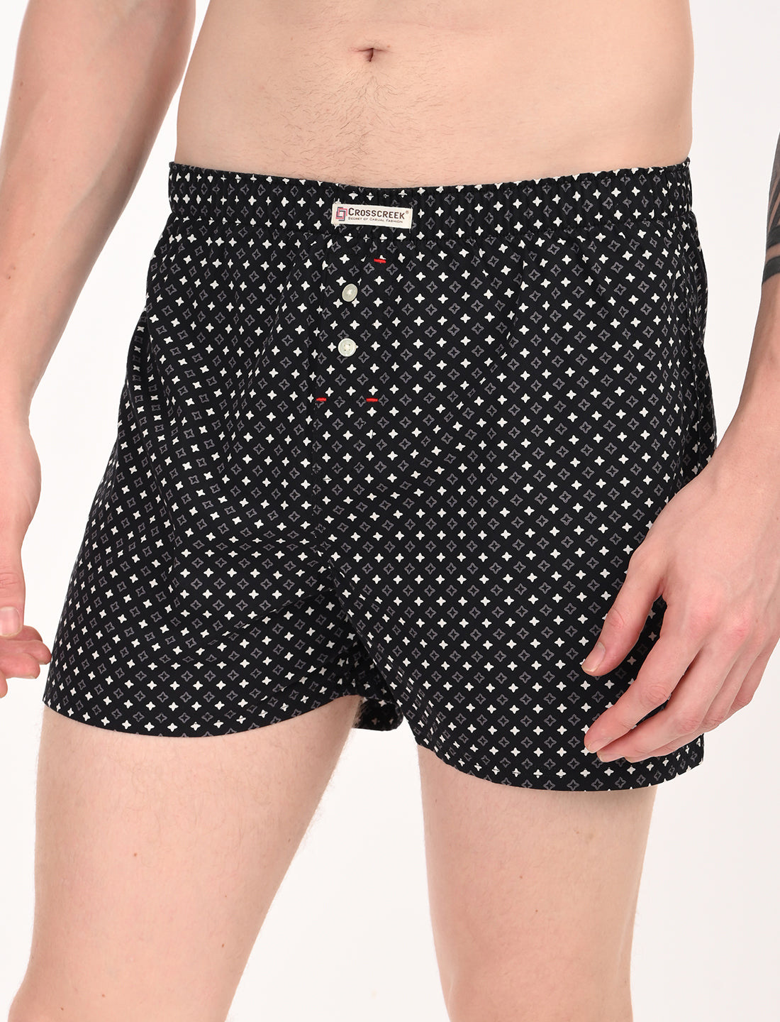 Crosscreek Men's 2-Pack Classic Printed Cotton Boxer Shorts – Aqua Print & Black Geometric Print