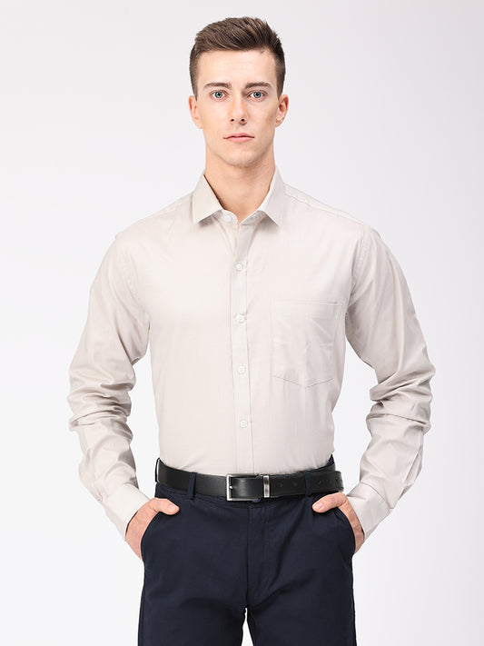 Copperline Men Light Grey Plain Formal Shirt Copperline