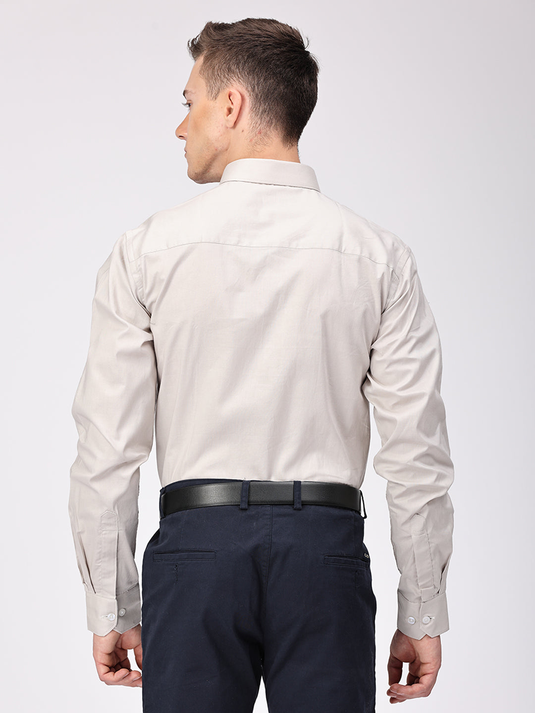Copperline Men Light Grey Plain Formal Shirt Copperline