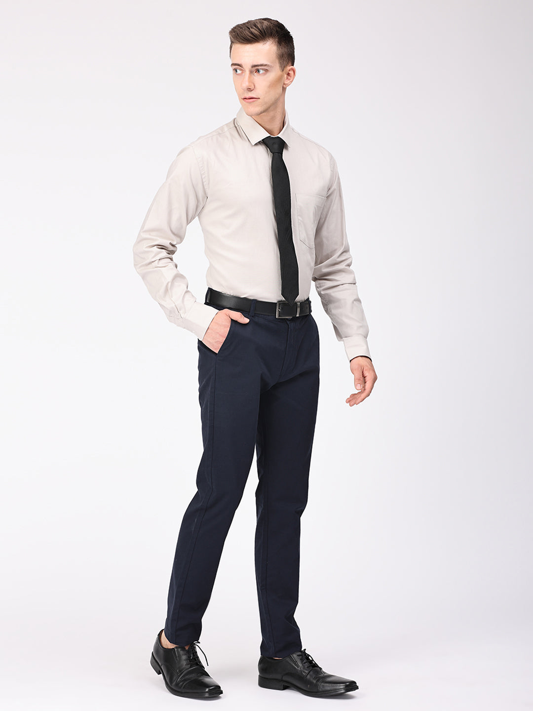Copperline Men Light Grey Plain Formal Shirt Copperline