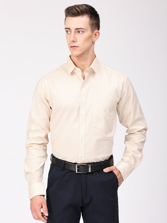 Copperline Men Beige Plain Formal Shirt Copperline