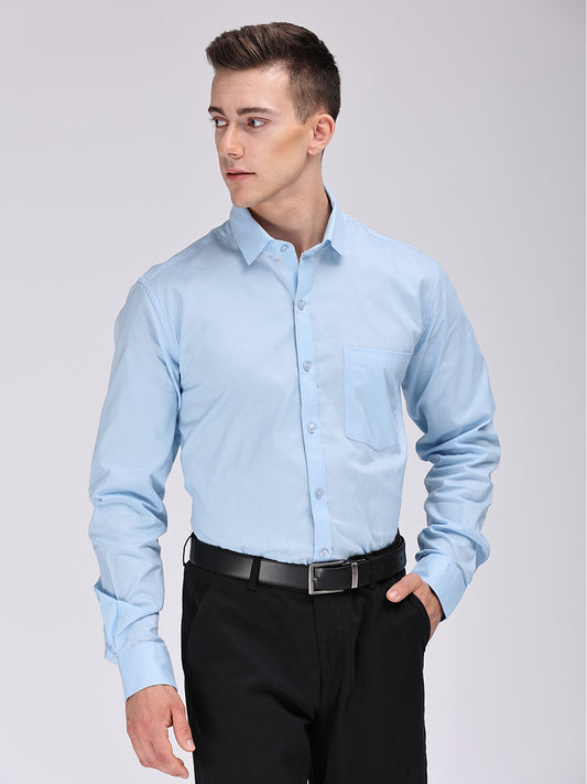 Copperline Men Light Blue Plain Formal Shirt Copperline