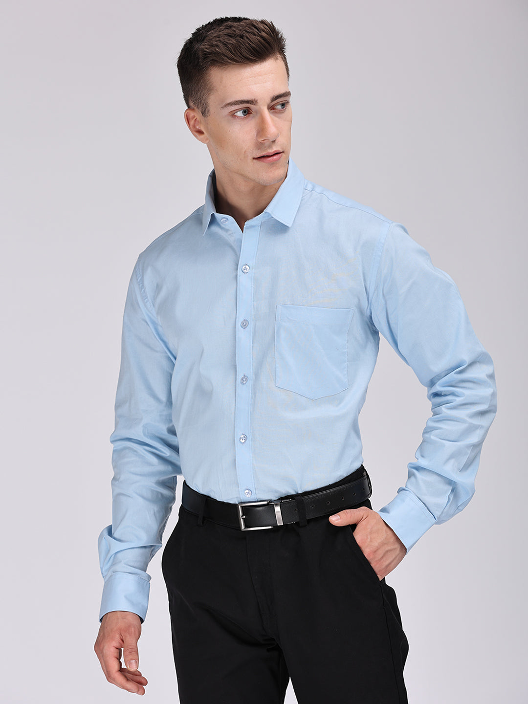 Copperline Men Light Blue Plain Formal Shirt Copperline
