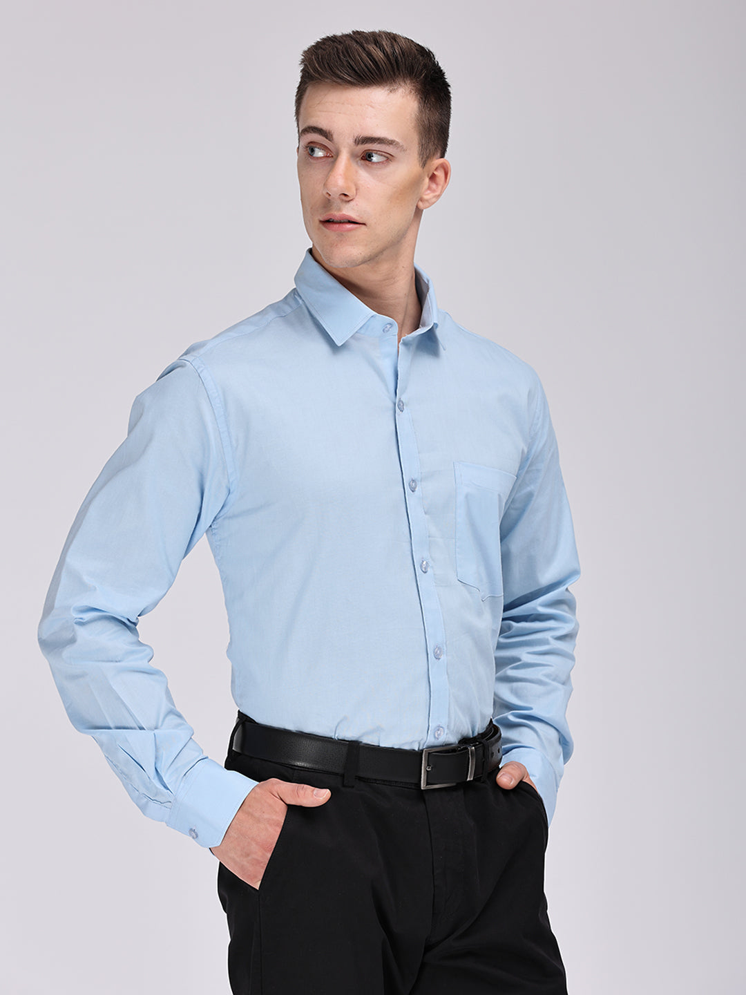Copperline Men Light Blue Plain Formal Shirt Copperline