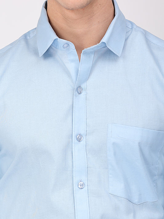 Copperline Men Light Blue Plain Formal Shirt Copperline