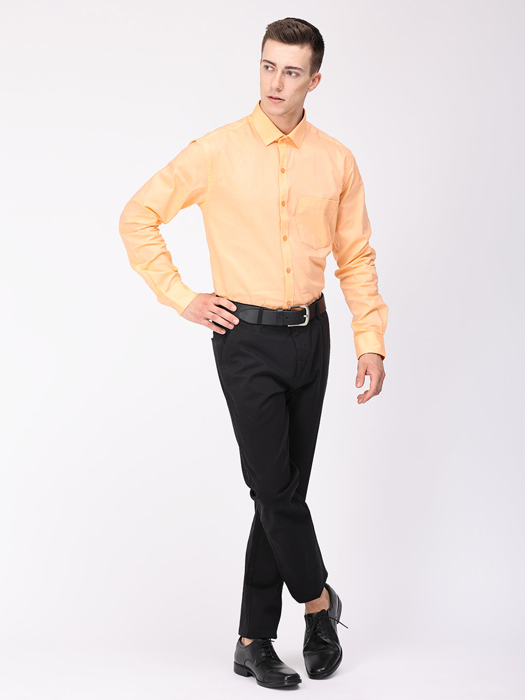 Copperline Men Orange Plain Formal Shirt Copperline