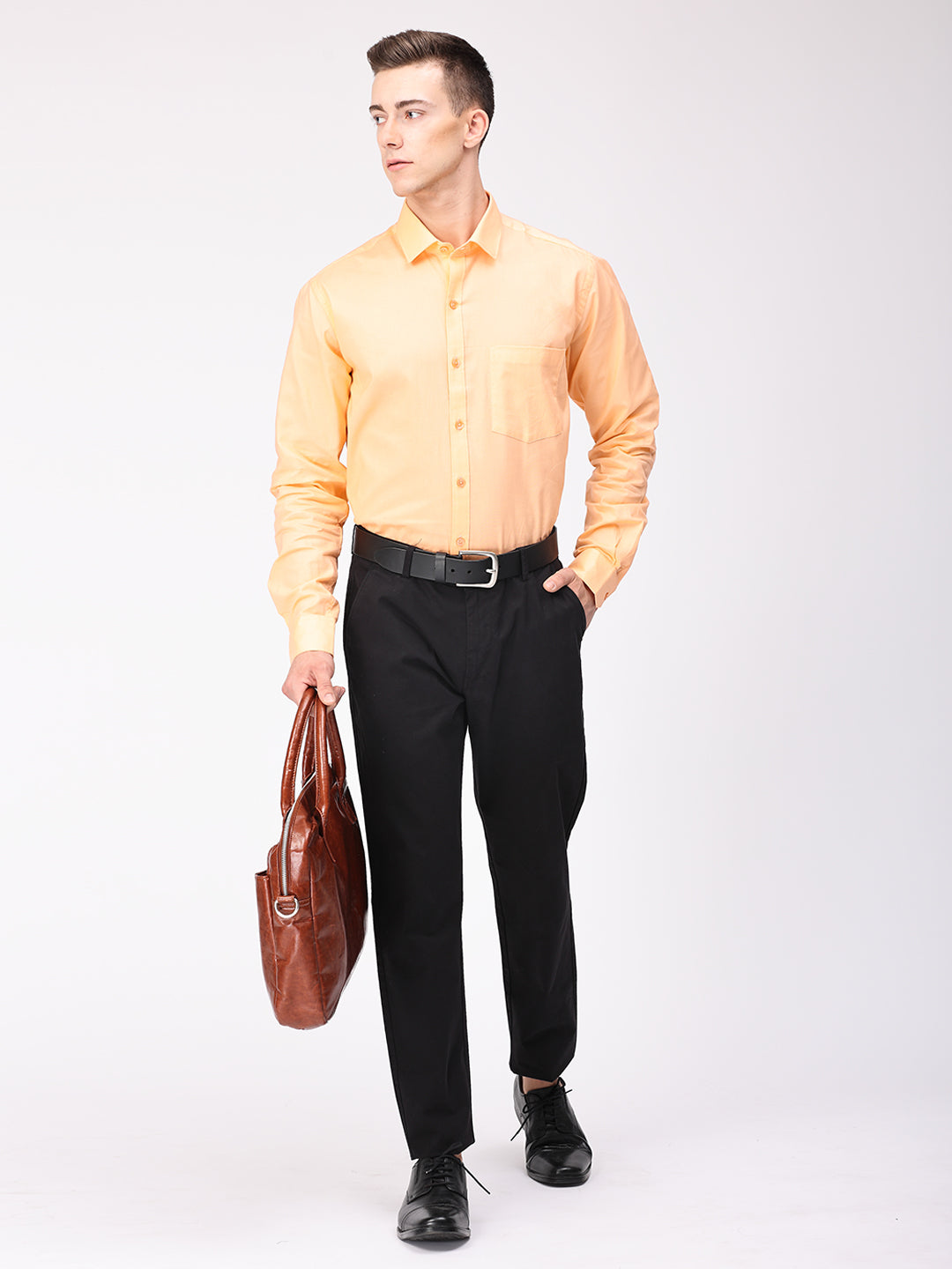 Copperline Men Orange Plain Formal Shirt Copperline