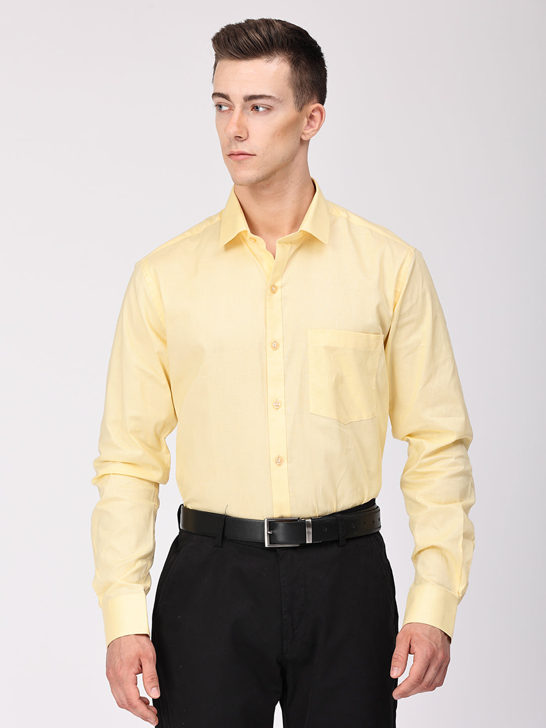 Copperline Men Yellow Plain Formal Shirt Copperline