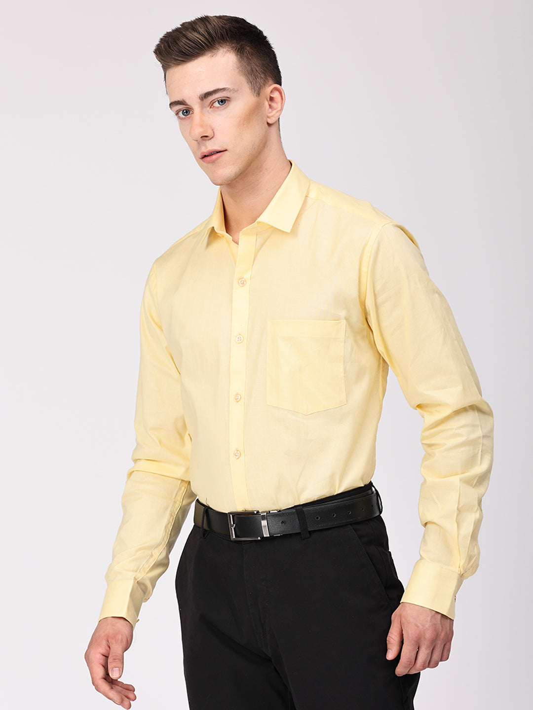 Copperline Men Yellow Plain Formal Shirt Copperline