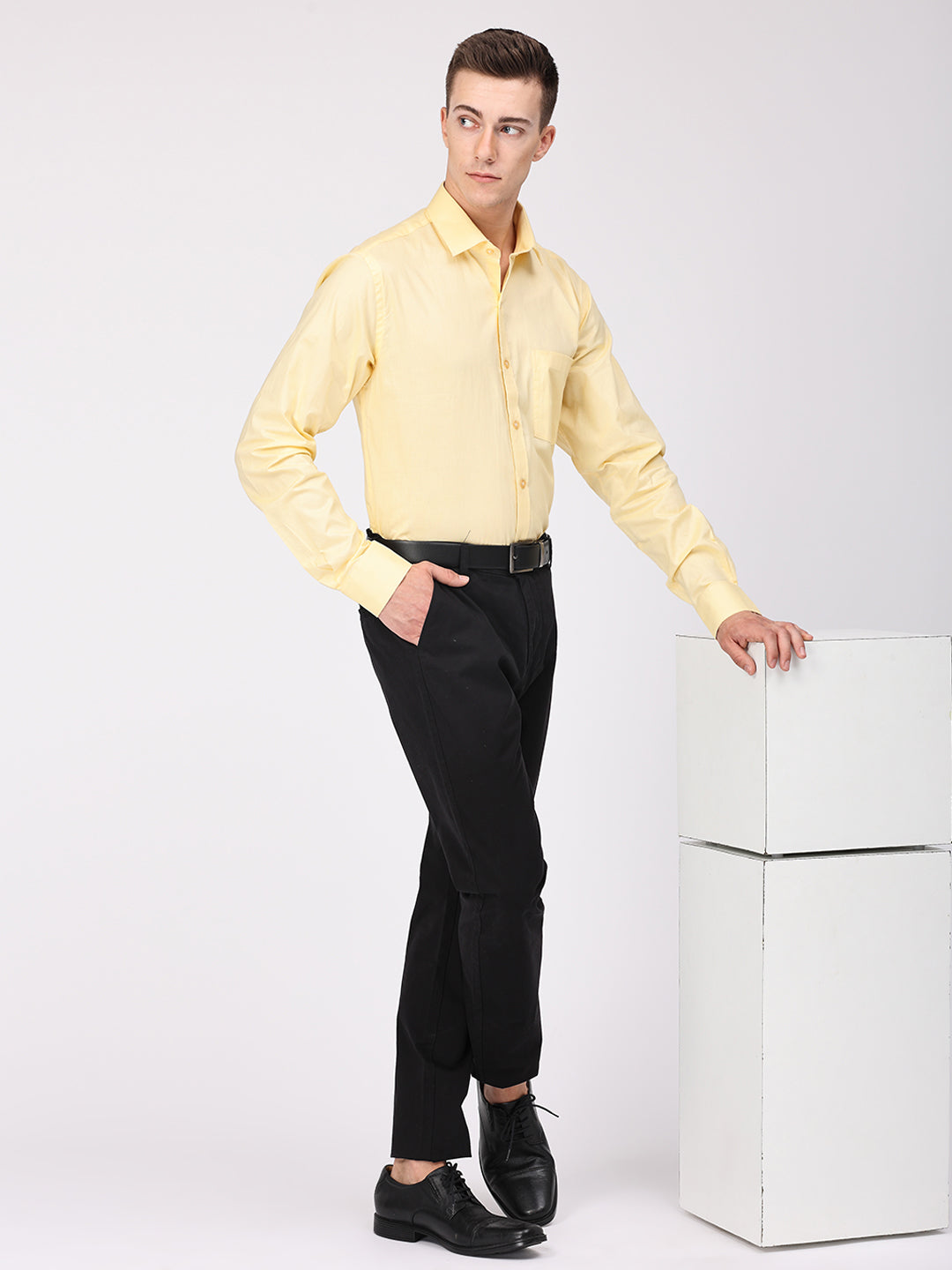 Copperline Men Yellow Plain Formal Shirt Copperline