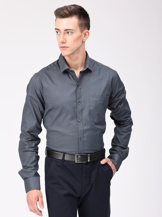 Copperline Men Grey Plain Formal Shirt Copperline