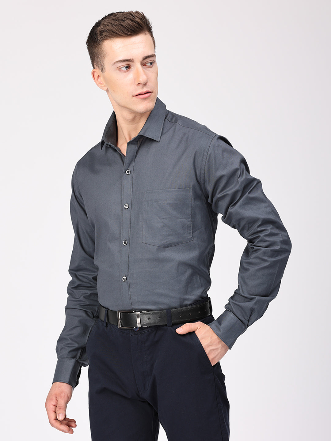 Copperline Men Grey Plain Formal Shirt Copperline