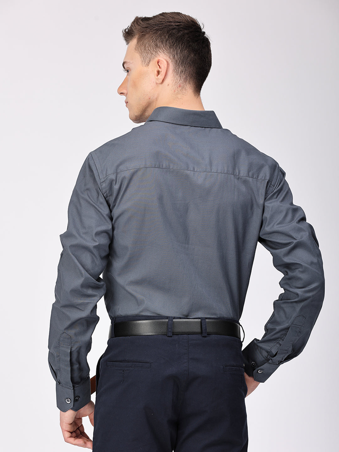 Copperline Men Grey Plain Formal Shirt Copperline