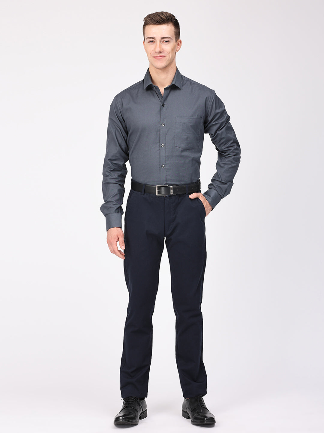 Copperline Men Grey Plain Formal Shirt Copperline