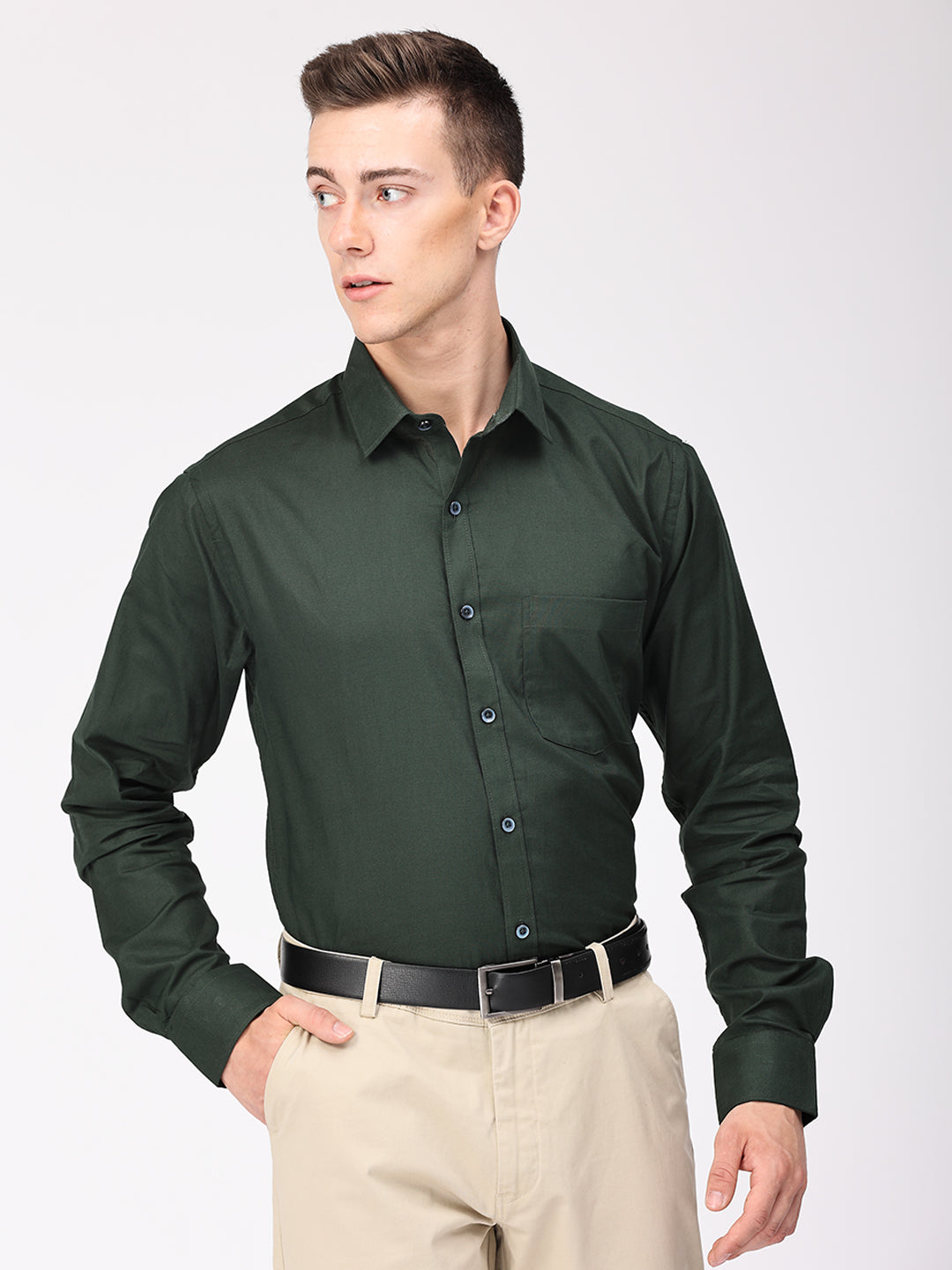 Copperline Men Green Plain Formal Shirt Copperline