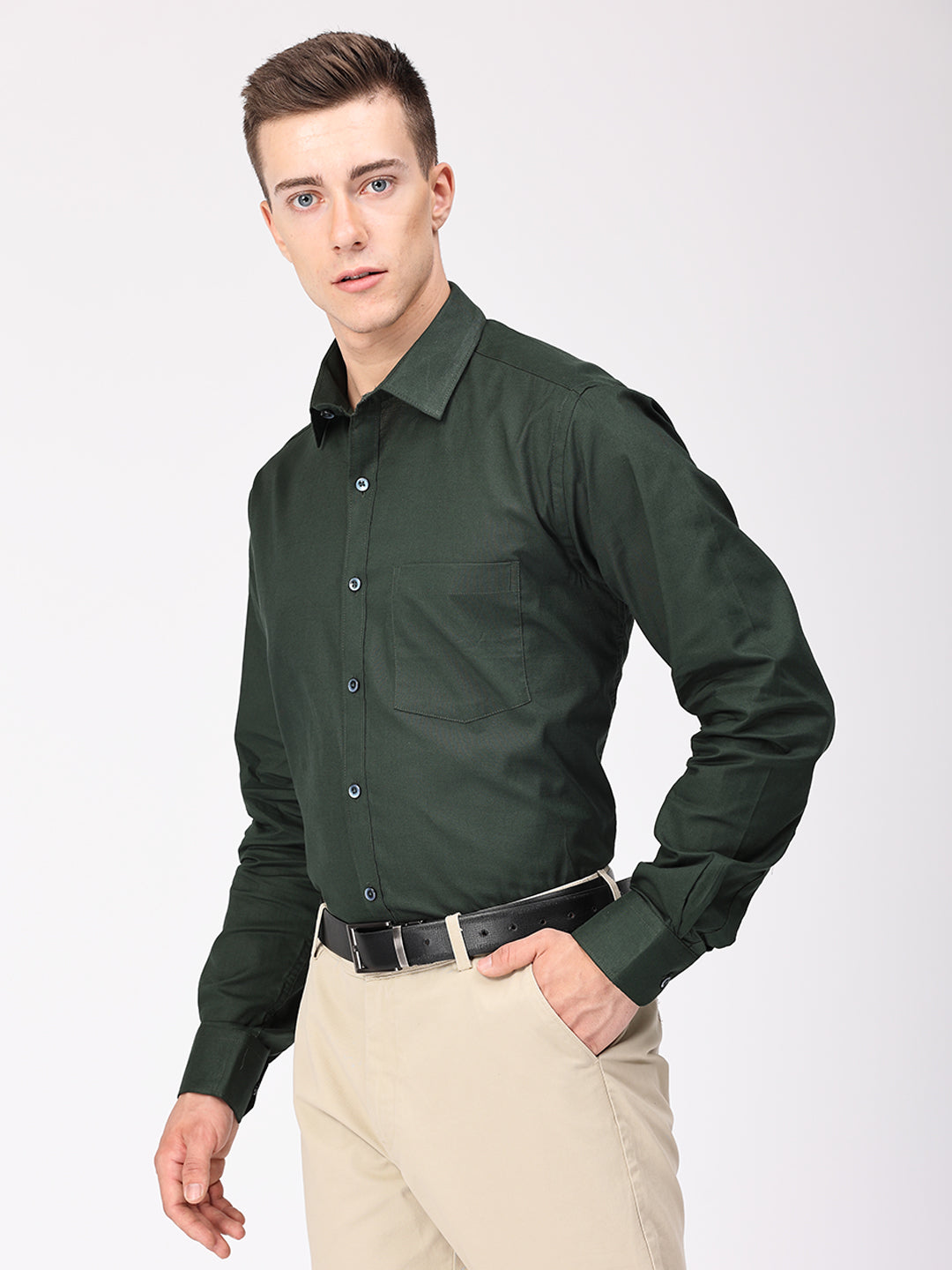 Copperline Men Green Plain Formal Shirt Copperline