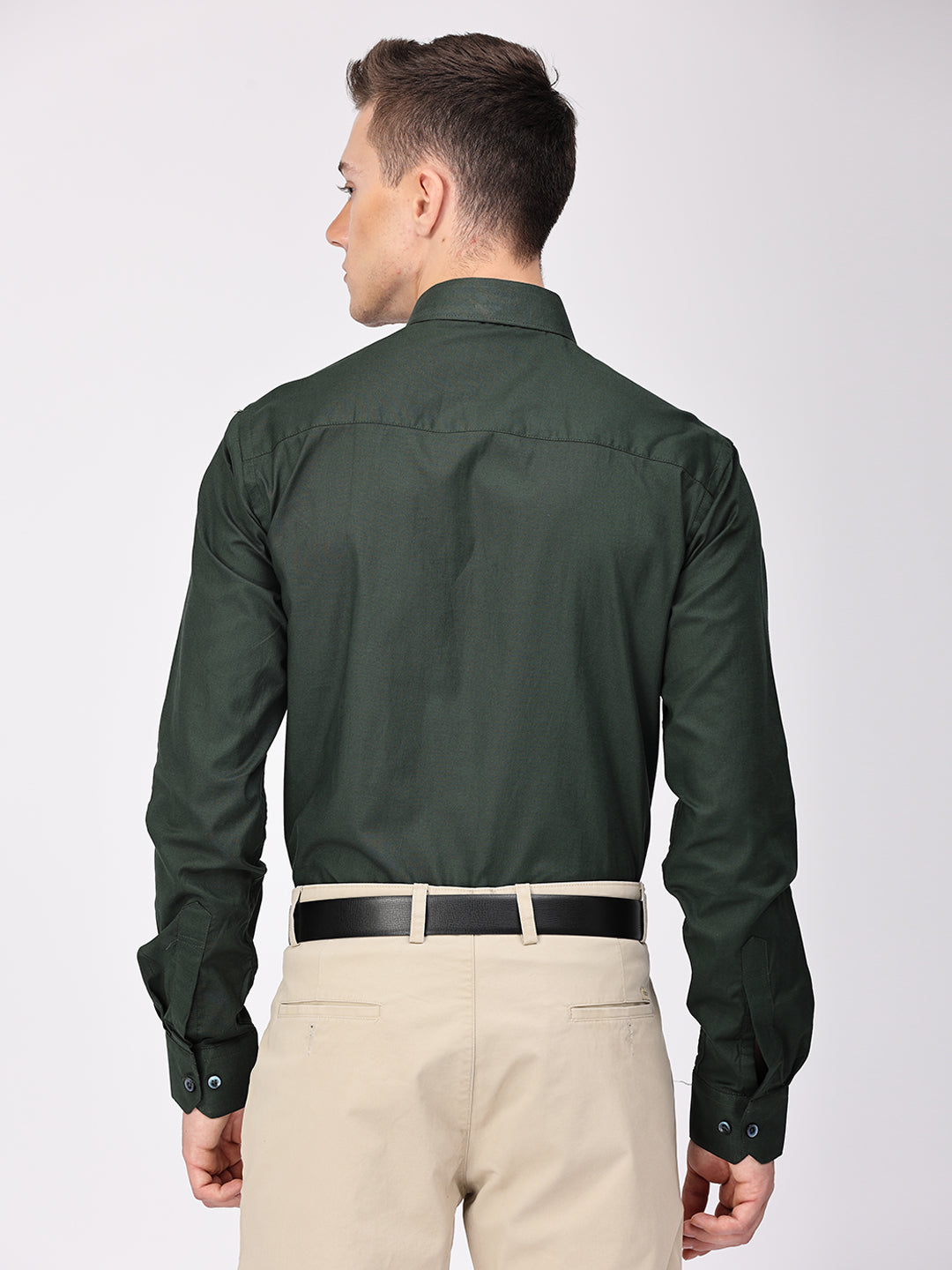 Copperline Men Green Plain Formal Shirt Copperline