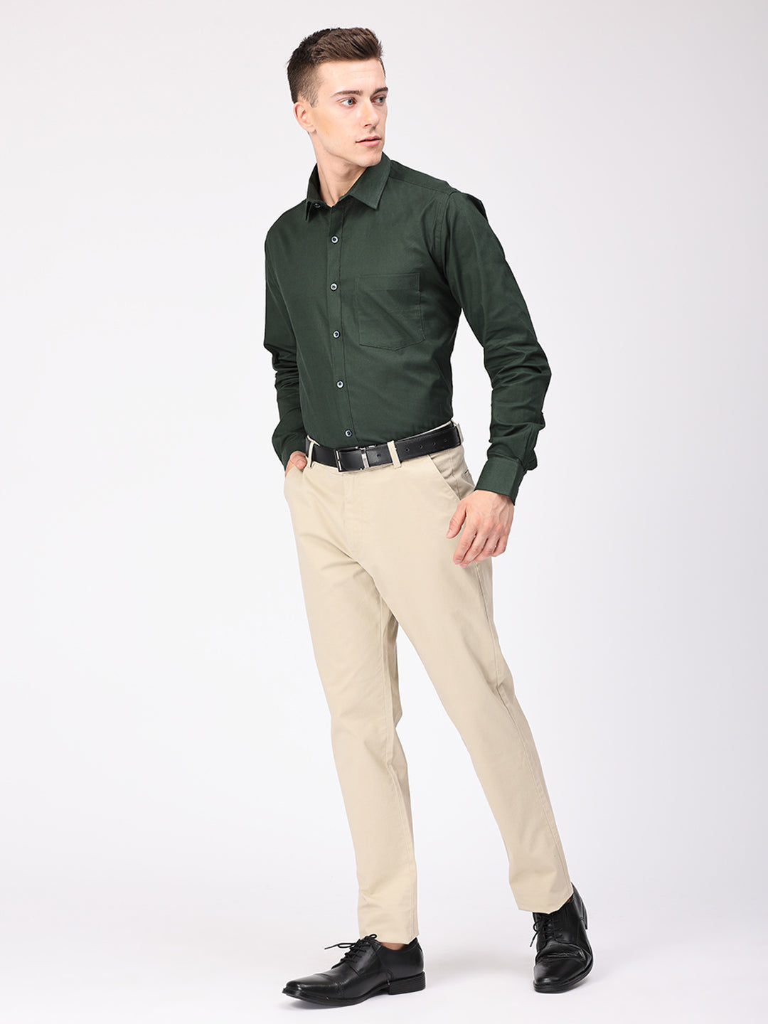 Copperline Men Green Plain Formal Shirt Copperline