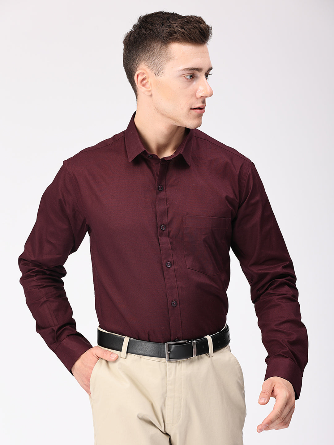 Copperline Men Wine Plain Formal Shirt Copperline