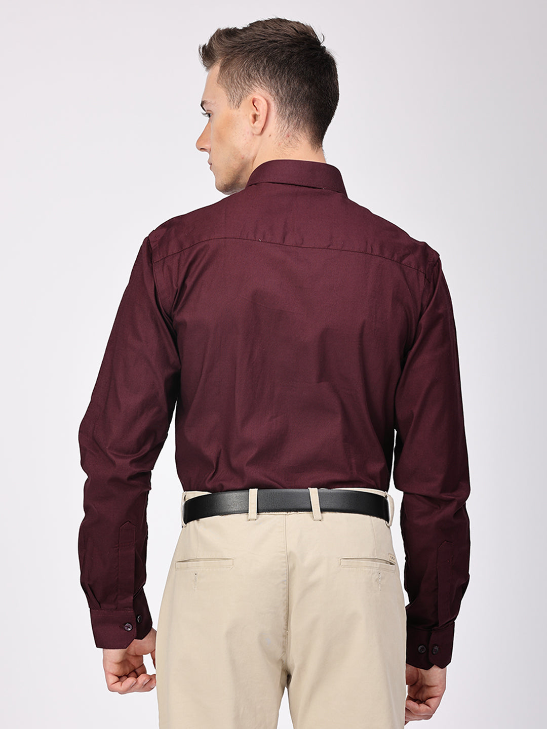 Copperline Men Wine Plain Formal Shirt Copperline