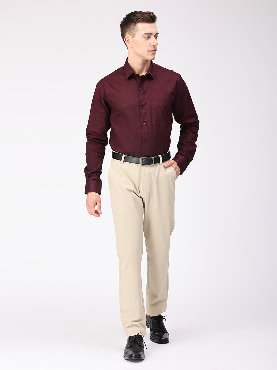 Copperline Men Wine Plain Formal Shirt Copperline