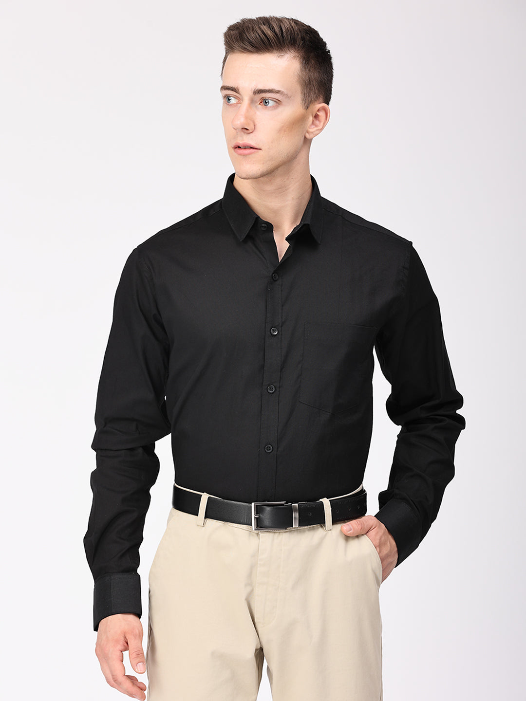 Copperline Men Black Plain Formal Shirt Copperline