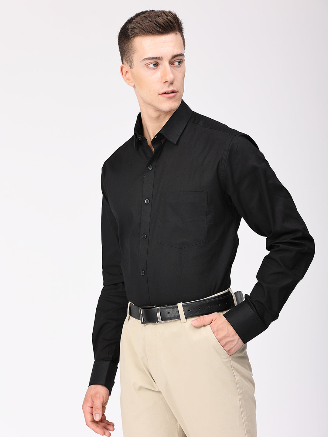 Copperline Men Black Plain Formal Shirt Copperline