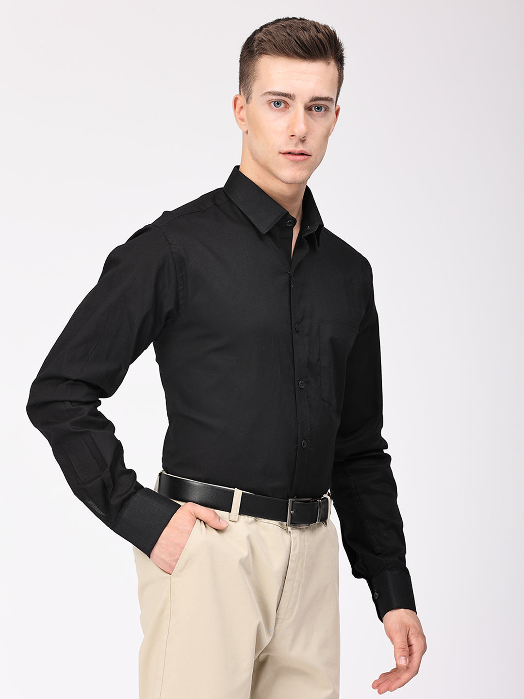 Copperline Men Black Plain Formal Shirt Copperline