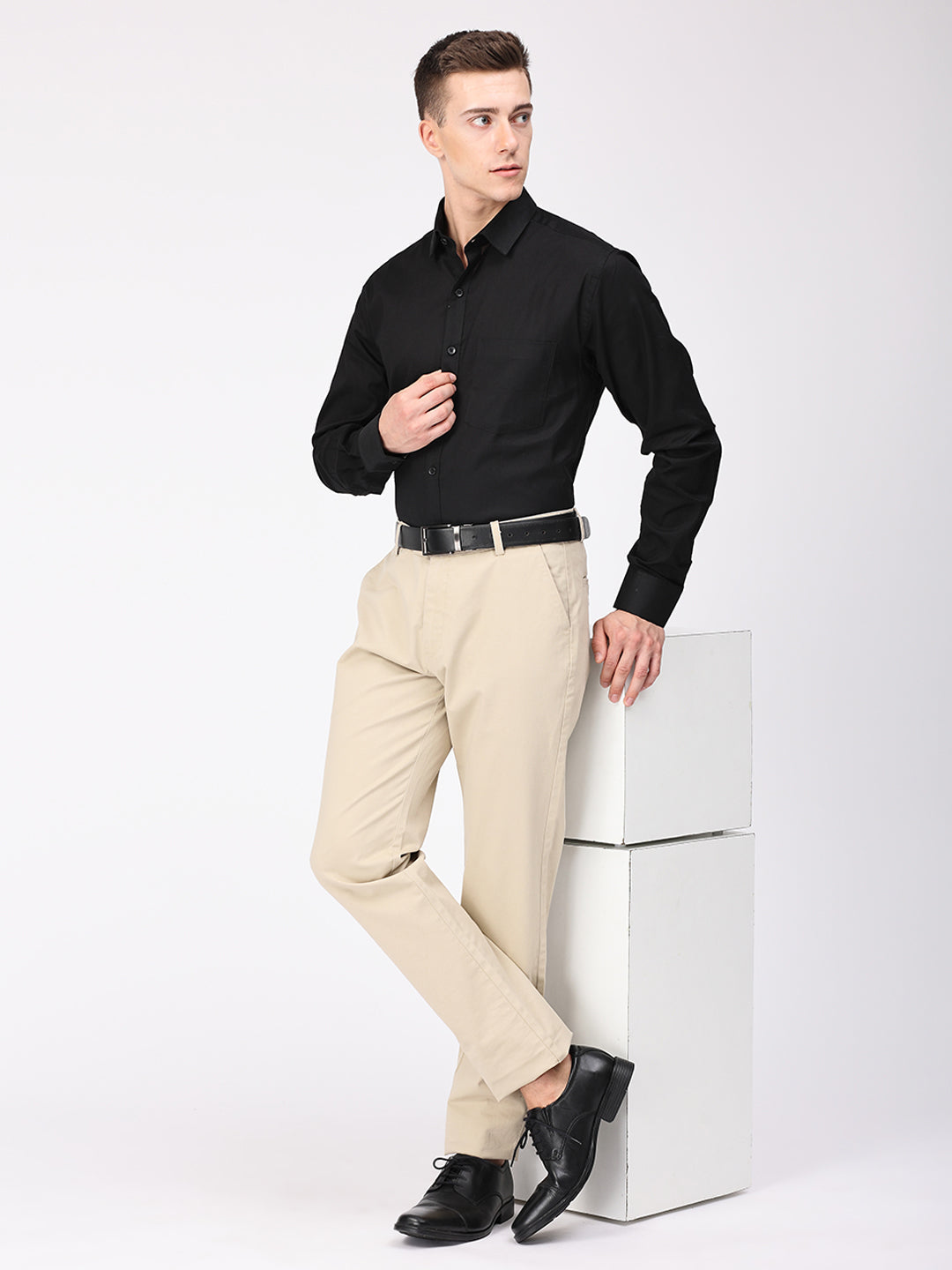 Copperline Men Black Plain Formal Shirt Copperline