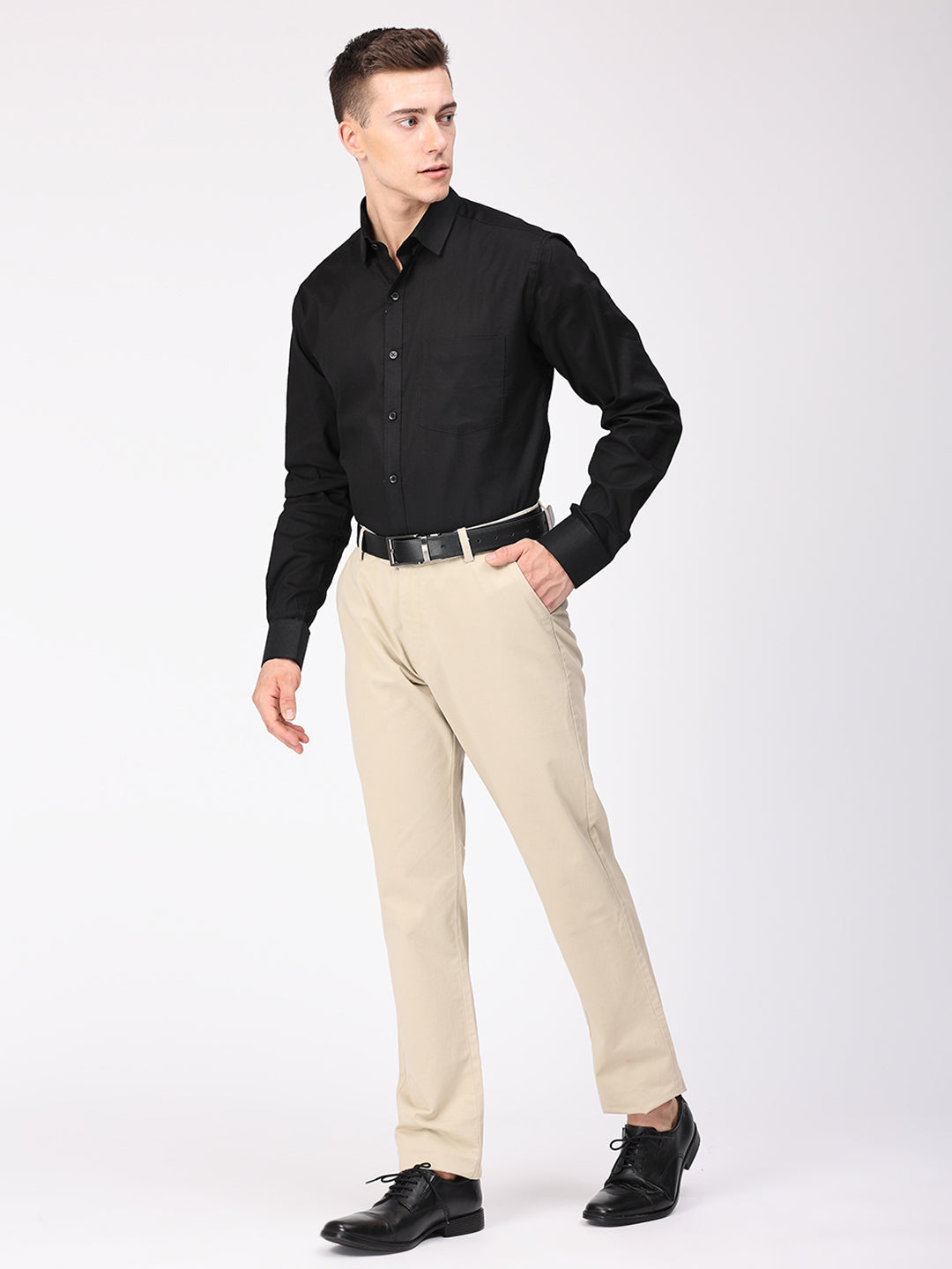 Copperline Men Black Plain Formal Shirt Copperline