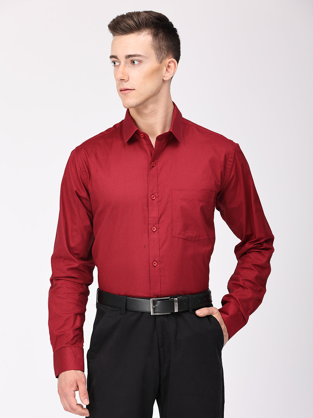 Copperline Men Maroon Plain Formal Shirt Copperline