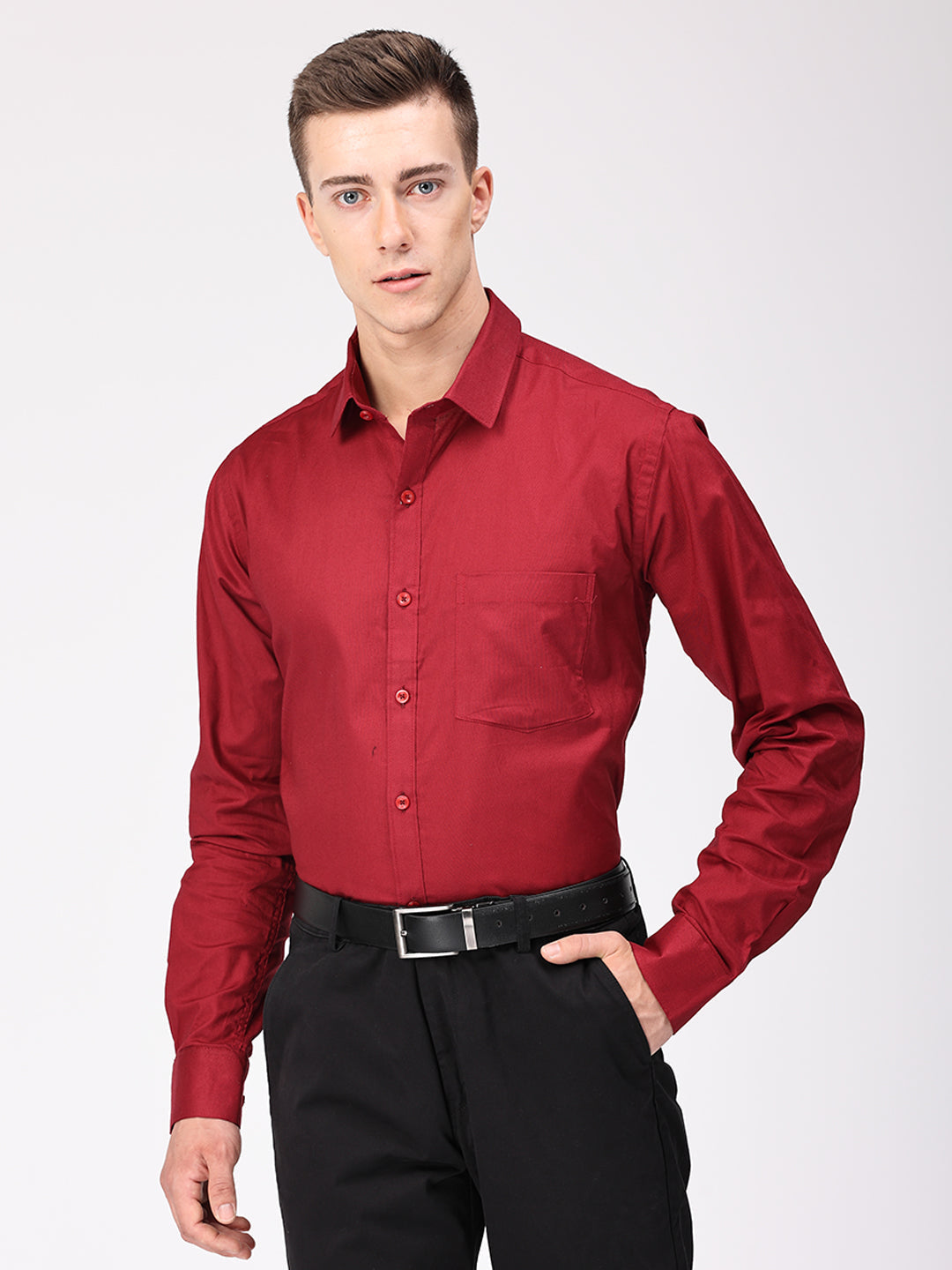 Copperline Men Maroon Plain Formal Shirt Copperline