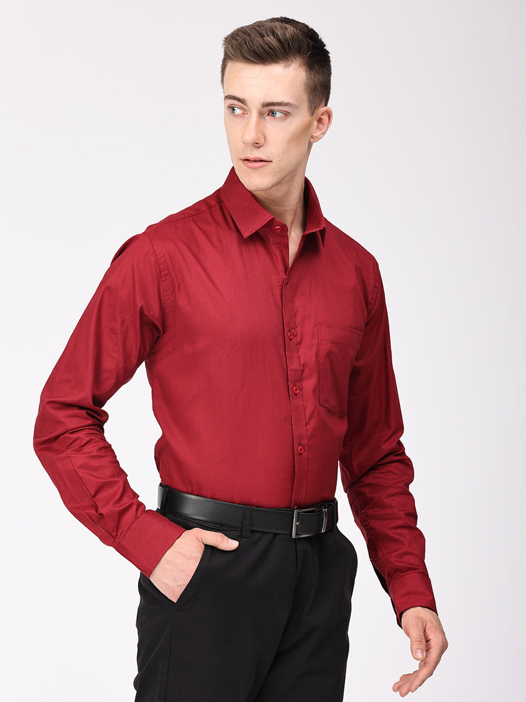 Copperline Men Maroon Plain Formal Shirt Copperline