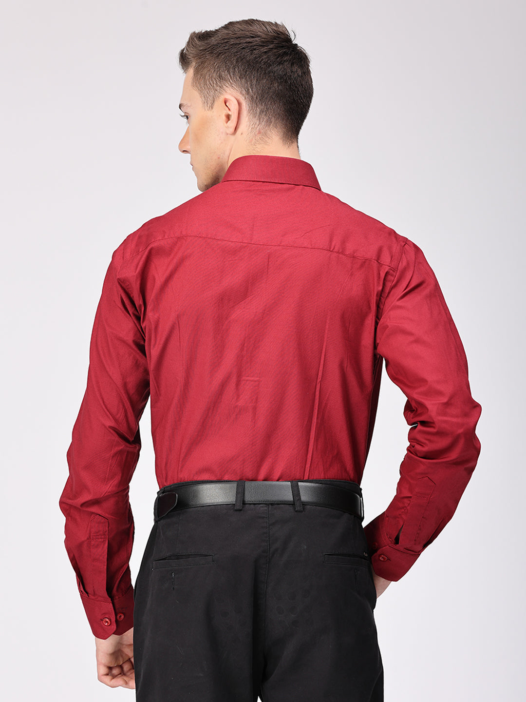 Copperline Men Maroon Plain Formal Shirt Copperline