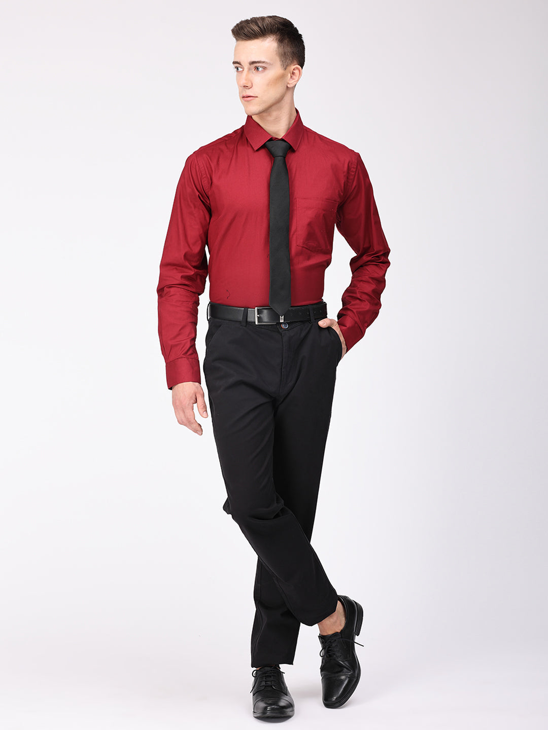 Copperline Men Maroon Plain Formal Shirt Copperline