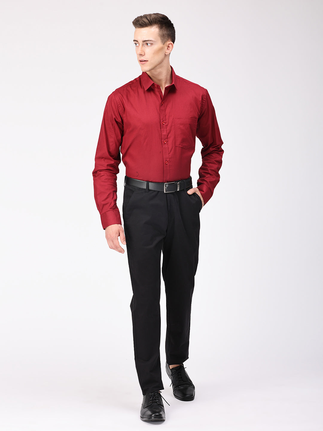 Copperline Men Maroon Plain Formal Shirt Copperline