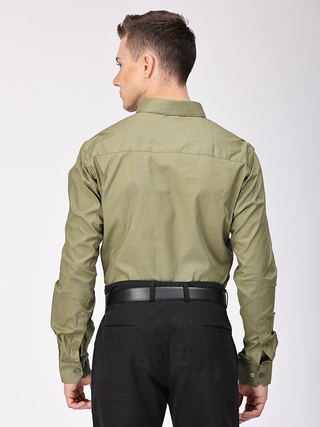 Copperline Men Olive Plain Formal Shirt Copperline