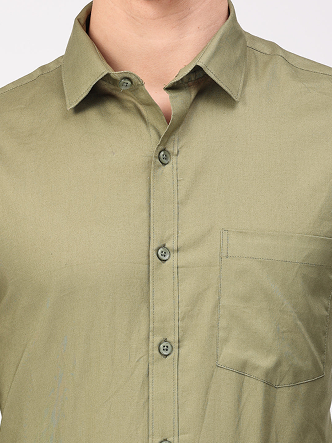 Copperline Men Olive Plain Formal Shirt Copperline